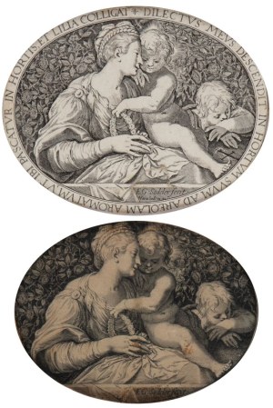 Aegidius Sadeler II ( 1568 1629 ), Madonna and Child with the Infant Saint John, after Parmigianino