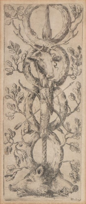 Stefano della Bella ( Firenze 1610 - 1664 ), Ornamental panel with two boar heads, from 