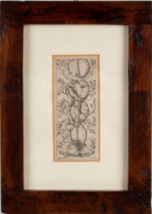 Stefano della Bella ( Firenze 1610 - 1664 ), Ornamental panel with two boar heads, from 
