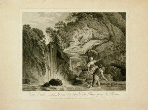 Claude Augustine Pierre Duflos ( 1700 - 1786 ), View of a waterfall on the banks of the Tiber near Rome | View of the remains of the bridge that led to the house of Maecenas in Tivoli