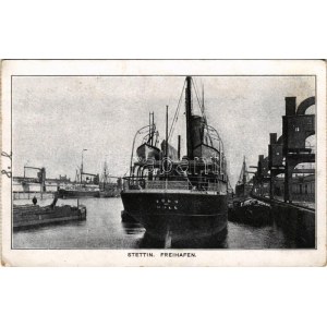 Szczecin, Stettin; Freihafen / port, harbor, steamships (fl)