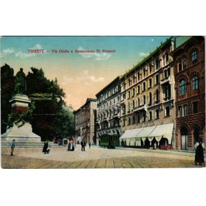 Trieste, Trieszt; Via Giulia e Monumento D. Rossetti / statue, tram