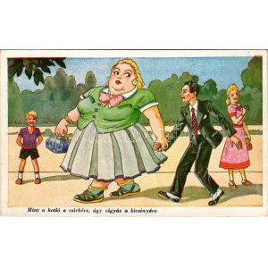 Mint a kotló a csirkére, úgy vigyáz a kicsinyére / Hungarian marriage humour, fat lady