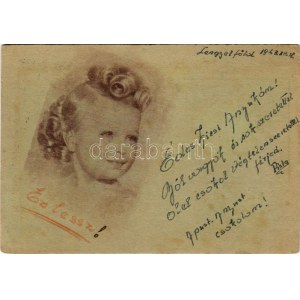 1943 Tábori Postai Levelezőlap - saját kézzel rajzolt, gyerek / WWII Hungarian military field post, hand-drawn, girl ...