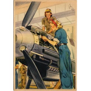 Im Flugzeugbau. Frauen schaffen für euch Erich Gutjahr Bildverlag Nr. 652. / Aircraft building...