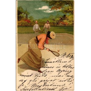 Tennis court with players. E.S.D. Serie 8070. litho s: F. Br. (gyűrődés / crease)