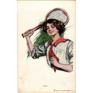 Love. Lady with tennis racket. Reinthal &amp; Newman No. 128.