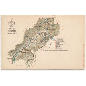 Trencsén vármegye térképe. Kiadja Károlyi Gy. / Map of Trencín county (vágott / cut)