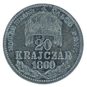 1869KB 20kr Ag Magyar Királyi Váltó Pénz kapszulában T:AU patina Hungary 1869KB 20 Krajczár Ag ...