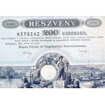 1895. Budapest "Magyar Folyam- és Tengerhajózási Részvénytársaság" részvénye 200K-ról, vízjeles papíron, bélyegzésekkel...