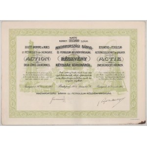1905. Budapest Magyarországi Bánya- és Petróleum-Részvénytársaság részvénye 200K-ról 11560, szárazpecséttel...