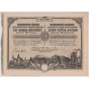 1907. Budapest Vajdahunyad-Gyalári Helyi - Érdekű Vasút Részvénytársaság részvénye 200K-ról szárazpecséttel...