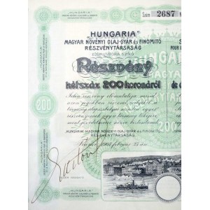 1907. Fiume 'Hungaria' Magyar Növényi Olaj-Gyár és Finomító Részvénytársaság részvénye 200K...