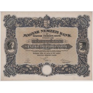 1924. Budapest Magyar Nemzeti Bank részvény 100K-ról 020.020 szárazpecséttel, vízjeles papíron T:XF Hungary 1924. ...
