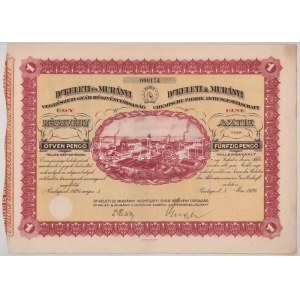 1926. Budapest Dr. Keleti és Murányi Vegyészeti Gyár Részvénytársaság részvénye 50P-ről, szárazpecséttel...