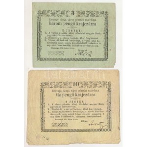 1849. július 16. Rozsnyó 1kr-10kr Rozsnyó bánya város pénztári utalványa (4xklf) + 1849. augusztus 29. 20kr ...