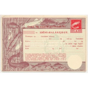 1930 k. 5P értékű, 30 napra kiállítható halászjegy, kitöltetlen T:AU Hungary cca 1930. Fishing ticket worth 5 Pengő...