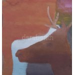 Gyenes Gitta (1888-1960): Lány őzikékkel. Tempera, karton, jelzett. Üvegezett, dekoratív fakeretben. 100x70 cm...