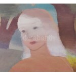Gyenes Gitta (1888-1960): Lány őzikékkel. Tempera, karton, jelzett. Üvegezett, dekoratív fakeretben. 100x70 cm...