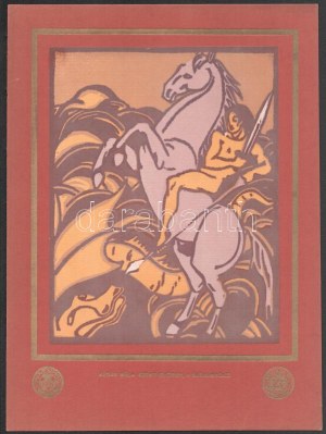 Kádár Béla (1877-1956): Szent György, a sárkányölő. Színes linómetszet, papír. Megjelent 1911-ben, a Művészház ...