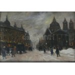 Berkes Antal (1874-1938): Nagyvárosi utca. Olaj, karton, jelzett. Üvegezett, kissé sérült fakeretben, 34...