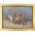 Viski János (1891-1987): Csikós lovakkal. Olaj, vászon, jelezve jobbra lent: Viski J. Dekoratív fakeretben, 60x80 cm. ...