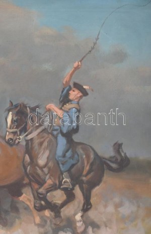Viski János (1891-1987): Csikós lovakkal. Olaj, vászon, jelezve jobbra lent: Viski J. Dekoratív fakeretben, 60x80 cm. ...