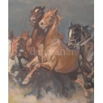 Viski János (1891-1987): Csikós lovakkal. Olaj, vászon, jelezve jobbra lent: Viski J. Dekoratív fakeretben, 60x80 cm. ...