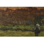 Feszty Árpád (1856-1914): Kislány a falu szélén. Olaj, karton, jelzett. Hátoldalán Feszty Masa (1895-1979)...