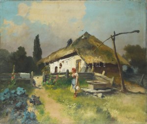 Neogrády Antal (1861-1942): Lány a kútnál. Olaj, vászon, jelezve jobbra lent. 68x80 cm. / oil on canvas...