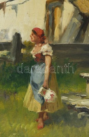 Neogrády Antal (1861-1942): Lány a kútnál. Olaj, vászon, jelezve jobbra lent. 68x80 cm. / oil on canvas...