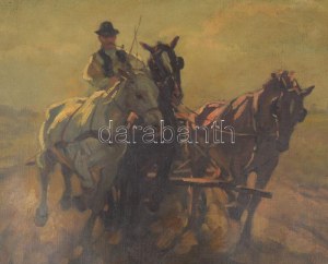Viski János (1891-1987): Hármasfogat, 1930-40 körül. Olaj, vászon, jelezve balra lent: Viski J...