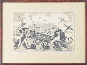 Arkady Kondratski (1901-1977), lengyel művész: Vadászat, Balatonlelle, 1940. Tus, papír, jelezve jobbra lent...