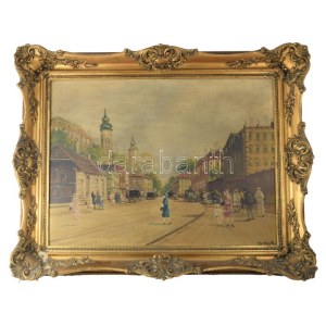 Berkes Antal (1874-1938): Nagyvárosi forgatag. Olaj, vászon, jelzett...