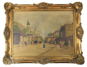 Berkes Antal (1874-1938): Nagyvárosi forgatag. Olaj, vászon, jelzett...