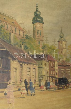 Berkes Antal (1874-1938): Nagyvárosi forgatag. Olaj, vászon, jelzett...