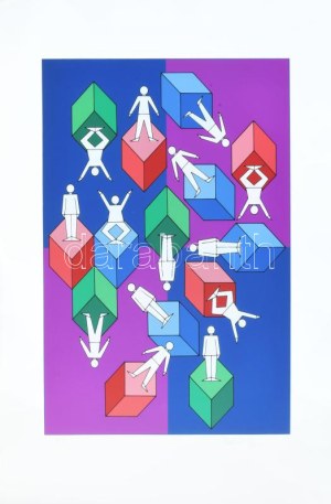 Victor Vasarely (1908-1997): Nyolc sport témájú kompozíciója, 1988. Szitanyomat, papír, egyenként jelzett, számozott ...