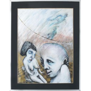 Balla Attila (1959-): Margit és én, 1985. Vegyes technika, karton, jelezve balra lent: Balla 85 04. 62x47,5 cm...