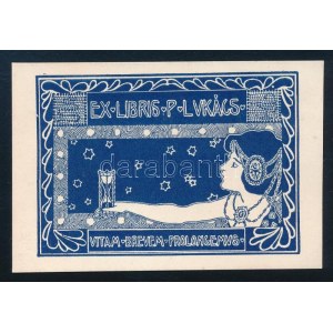 Rozsnyai/Rozsnyay Kálmán (1871-1948): Ex libris P. Lukács (szecessziós könyvjegy), 1903 körül. Vonalas klisényomat...