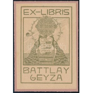 Rozsnyai/Rozsnyay Kálmán (1871-1948): Ex libris Battlay Geyza (szecessziós könyvjegy), 1903 körül. Vonalas klisényomat...