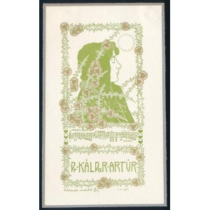 Rozsnyai/Rozsnyay Kálmán (1871-1948): Dr. Káldor Artúr (szecessziós ex libris), 1905 körül. Vonalas klisényomat, papír...