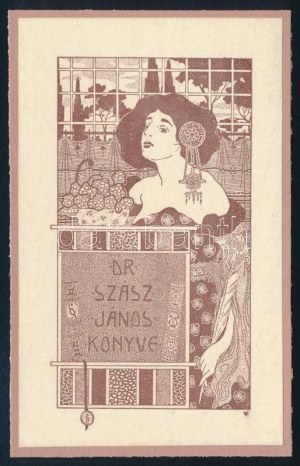 Rozsnyai/Rozsnyay Kálmán (1871-1948): Dr. Szász János könyve (szecessziós ex libris), 1900-1905 körül...