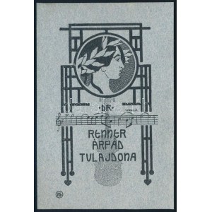 Rozsnyai/Rozsnyay Kálmán (1871-1948): Renner Árpád tulajdona (szecessziós könyvjegy), 1907 körül. Vonalas klisényomat...
