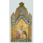 Kétoldalas ikon - Feltámadás / Szent Miklós. Ikonosztáz vagy triptichon része?, orosz, cca 19. sz. vége - 20. sz. eleje...