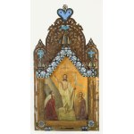 Kétoldalas ikon - Feltámadás / Szent Miklós. Ikonosztáz vagy triptichon része?, orosz, cca 19. sz. vége - 20. sz. eleje...