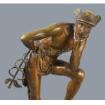 cca 1900-1920 Franz Xaver Bergmann (1861-1936): Hermész. Patinázott bronz, márvány talapzaton, csavarjánál elvált...