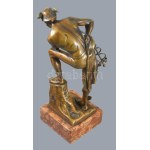 cca 1900-1920 Franz Xaver Bergmann (1861-1936): Hermész. Patinázott bronz, márvány talapzaton, csavarjánál elvált...