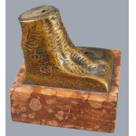 cca 1900-1920 Franz Xaver Bergmann (1861-1936): Hermész. Patinázott bronz, márvány talapzaton, csavarjánál elvált...