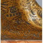 cca 1900-1920 Franz Xaver Bergmann (1861-1936): Hermész. Patinázott bronz, márvány talapzaton, csavarjánál elvált...