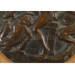 Berán Lajos (1882-1943): Árkádiában. 1940. Bronz plakett, fa lapra applikálva, jelzett, d: 9,5 cm /// Lajos Berán (1882...
